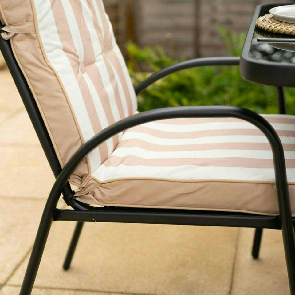 image 1 of Hectare 6 Seater Garden Furniture Glass Table Dining Set and Parasol Beige