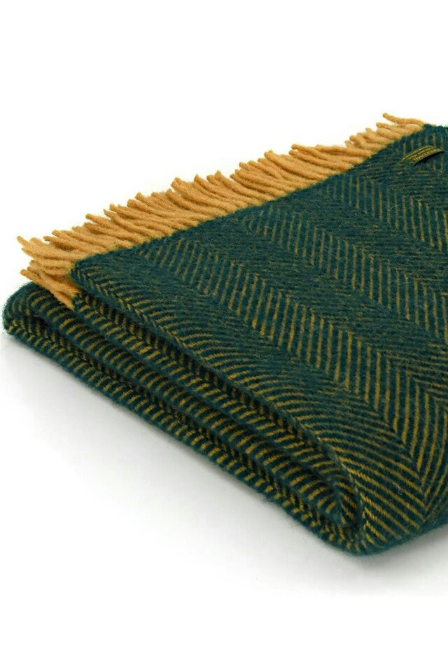 image 1 of Lifestyle Herringbone Throw/Blanket - Emerald/Mustard