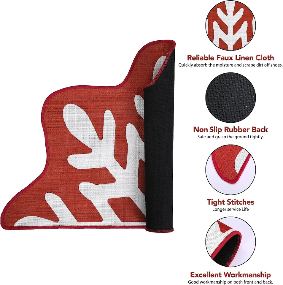image 1 of London Boutique Christmas Doormat with Half-Cut Snowflake Design, Non-Slip Washable Entrance Mat, Red, 50 x 80 cm