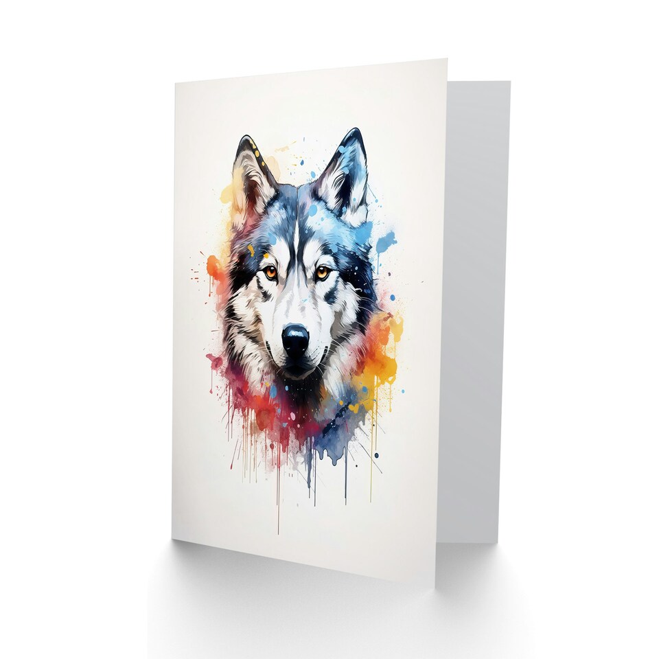 image 1 of Husky Dog Lovers Gift Watercolour Pet Portrait Art Card