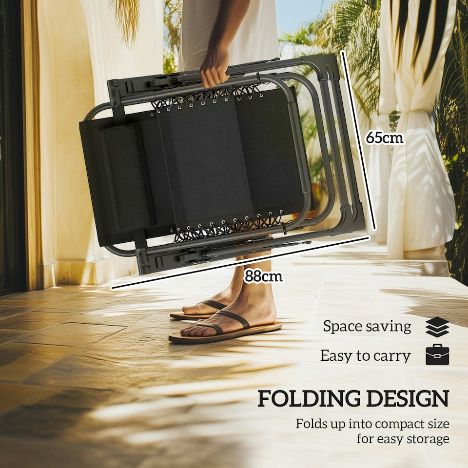 image 1 of Outsunny 2 Pieces Zero Gravity Chairs, Reclining Folding Sun Lounger, Black | Brown
