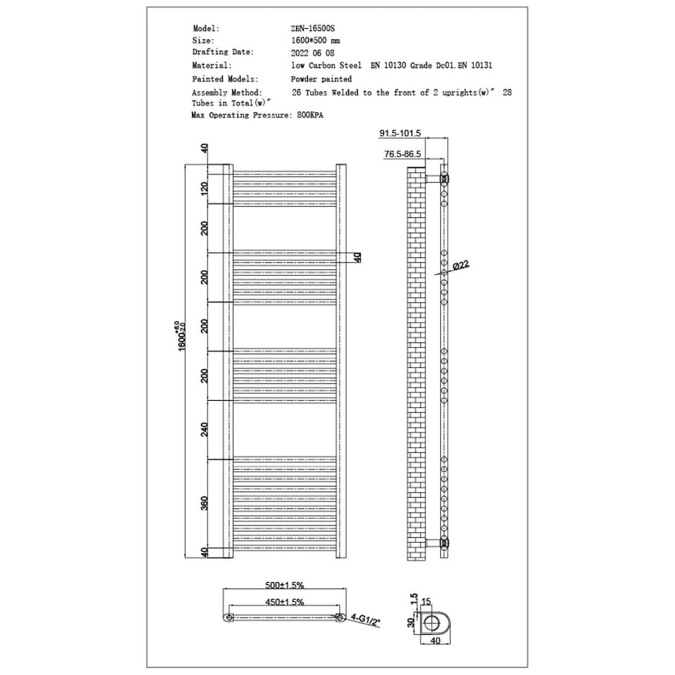 image 1 of Zennor Straight Electric Towel Rail Standard Heated Bathroom Radiator - Chrome (H) 1600mm x (W) 500mm - 400W