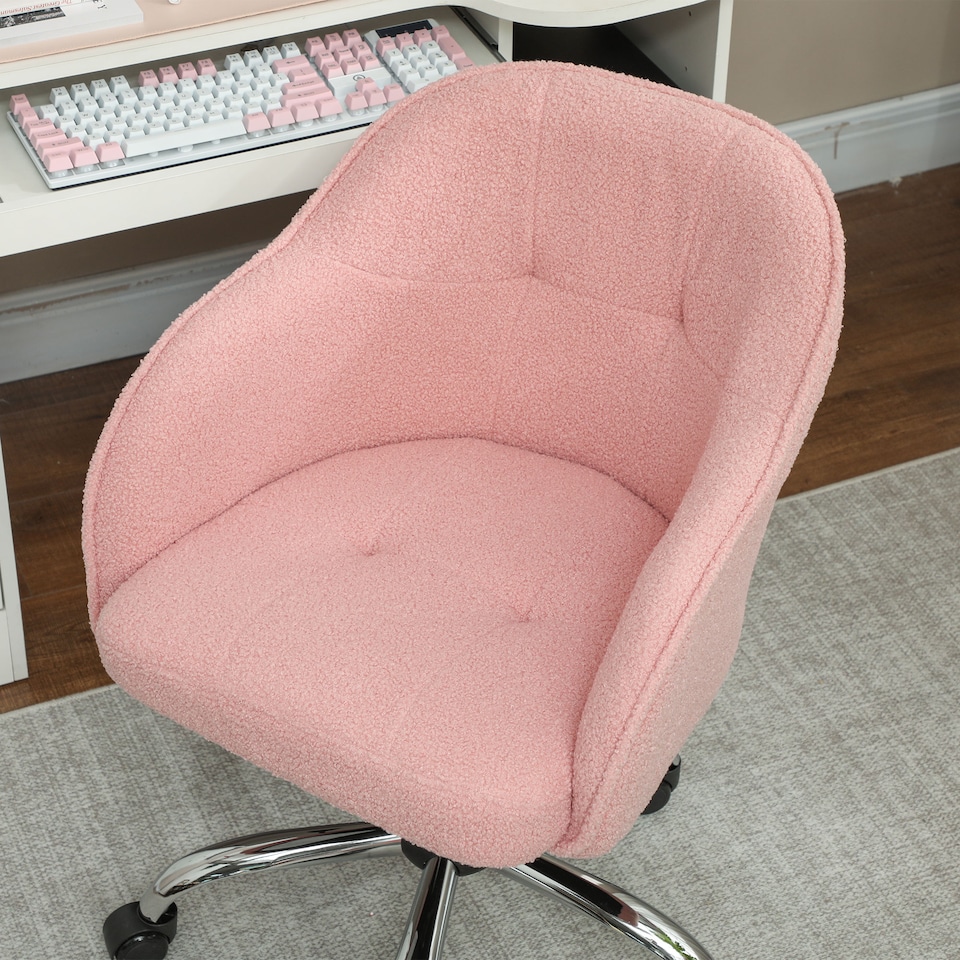 image 1 of HOMCOM Fluffy Vanity Chair for Desk, with Height Adjustable, Wheels, Pink | Pink
