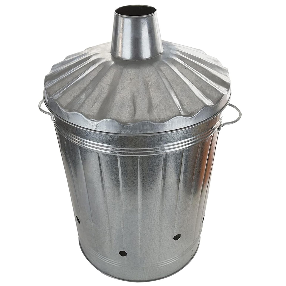 image 1 of 2 x 90 Litre Galvanised Metal Incinerator Fire Burning Bin with Lid & Riveted Handles