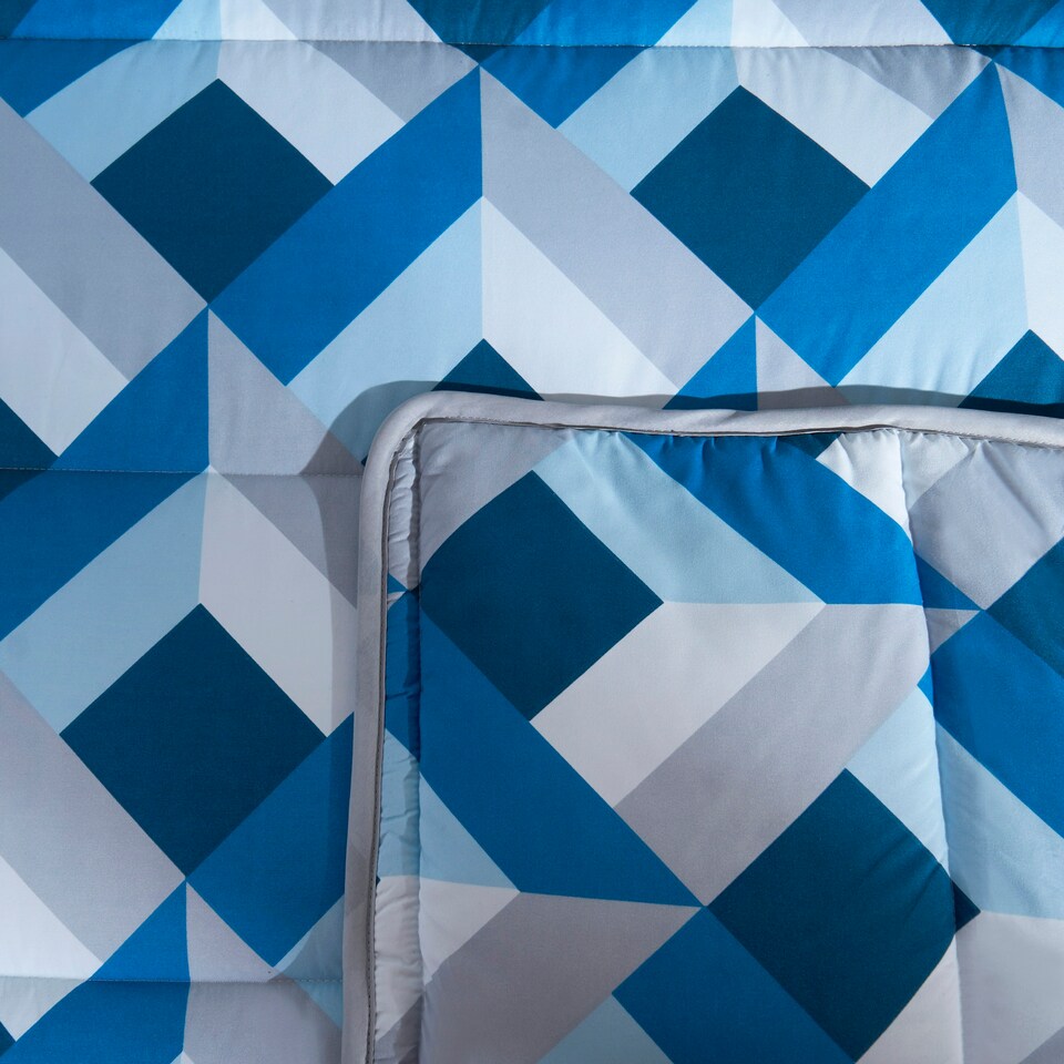 image 1 of OHS Reversible Coverless 10.5 Tog Soft Plush All Year Round Duvet Cover and Pillowcase Bedding Set Blue | Navy Abstract | Double