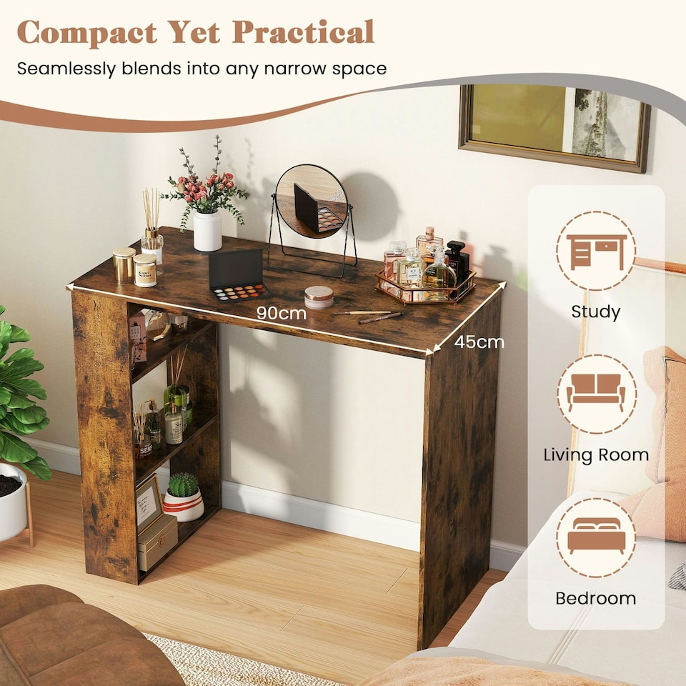 image 1 of COSTWAY Computer Desk Wooden Writing Desk w/Bookshelf Brown