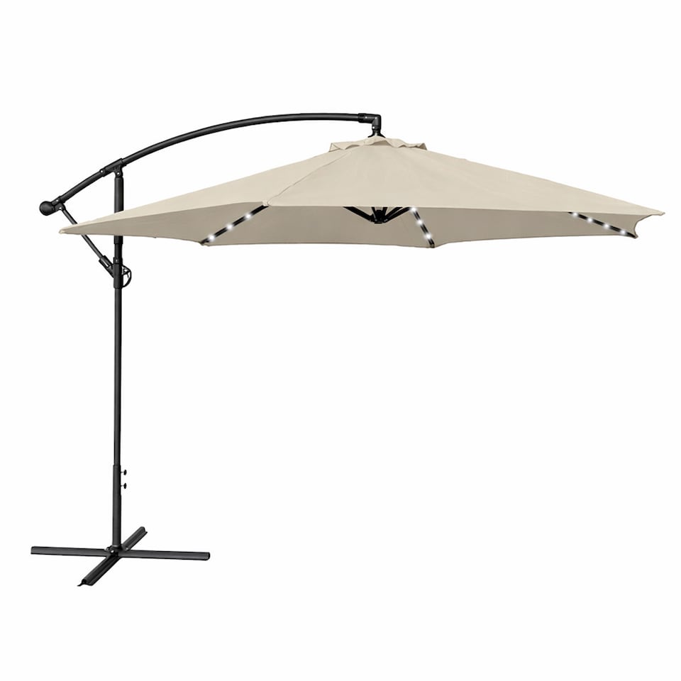 image 1 of JSH 3m Hanging Banana Cantilever Parasol with LED Lights - Beige