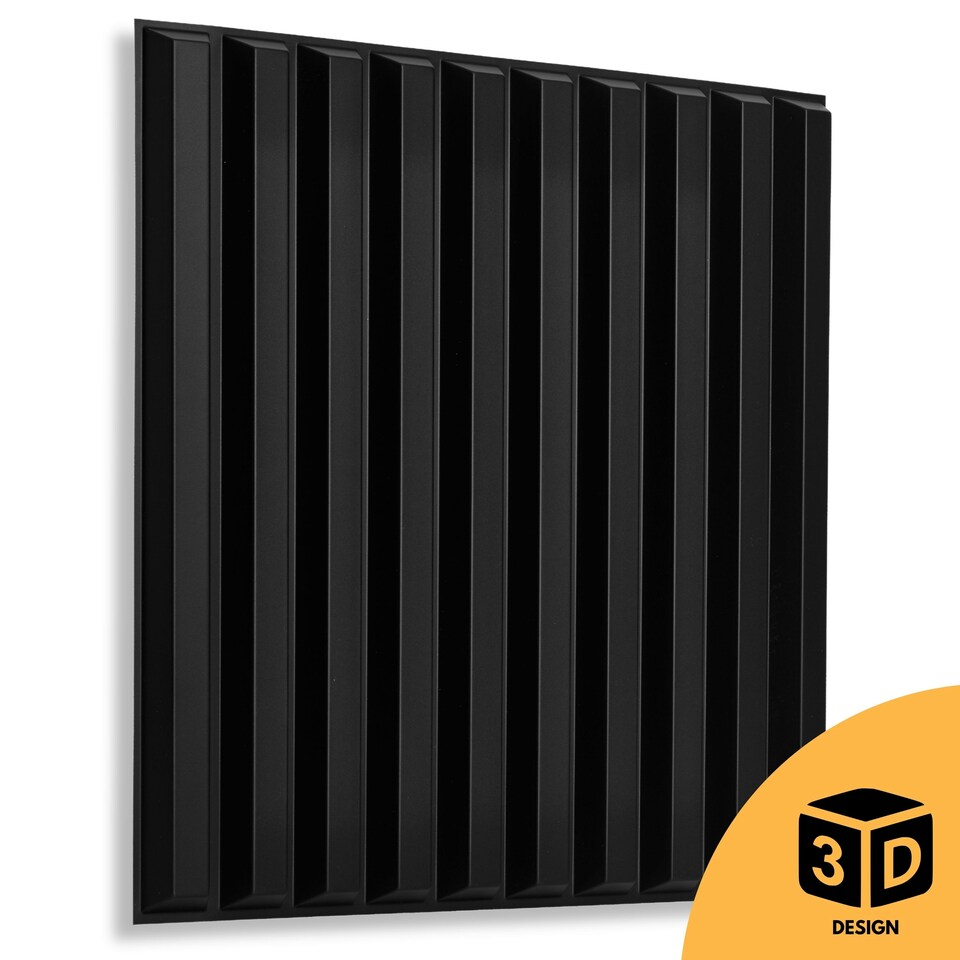 image 1 of NOVECRAFTO Fluted Line 3D Wall Panels – 6 Sheets 1.5 sqm (16.15 sqft) – Decorative Matte PVC Panels 50x50cm – Modern Fluted Design | Black