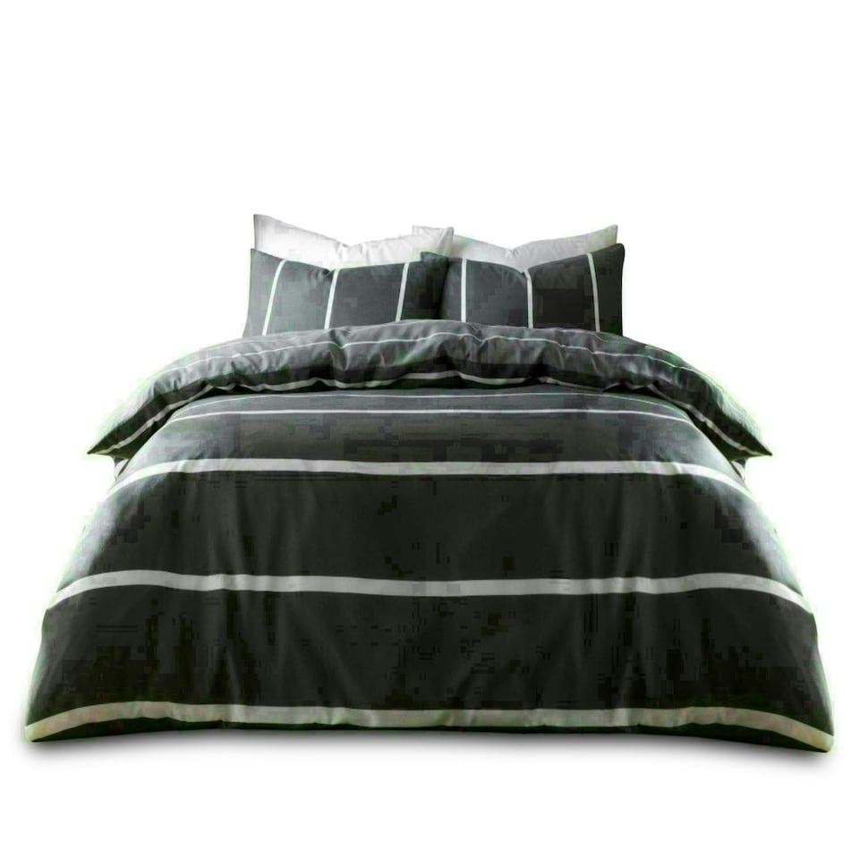 image 1 of Harris Striped Duvet Cover Set Reversible Polycotton Beddings Grey | Double