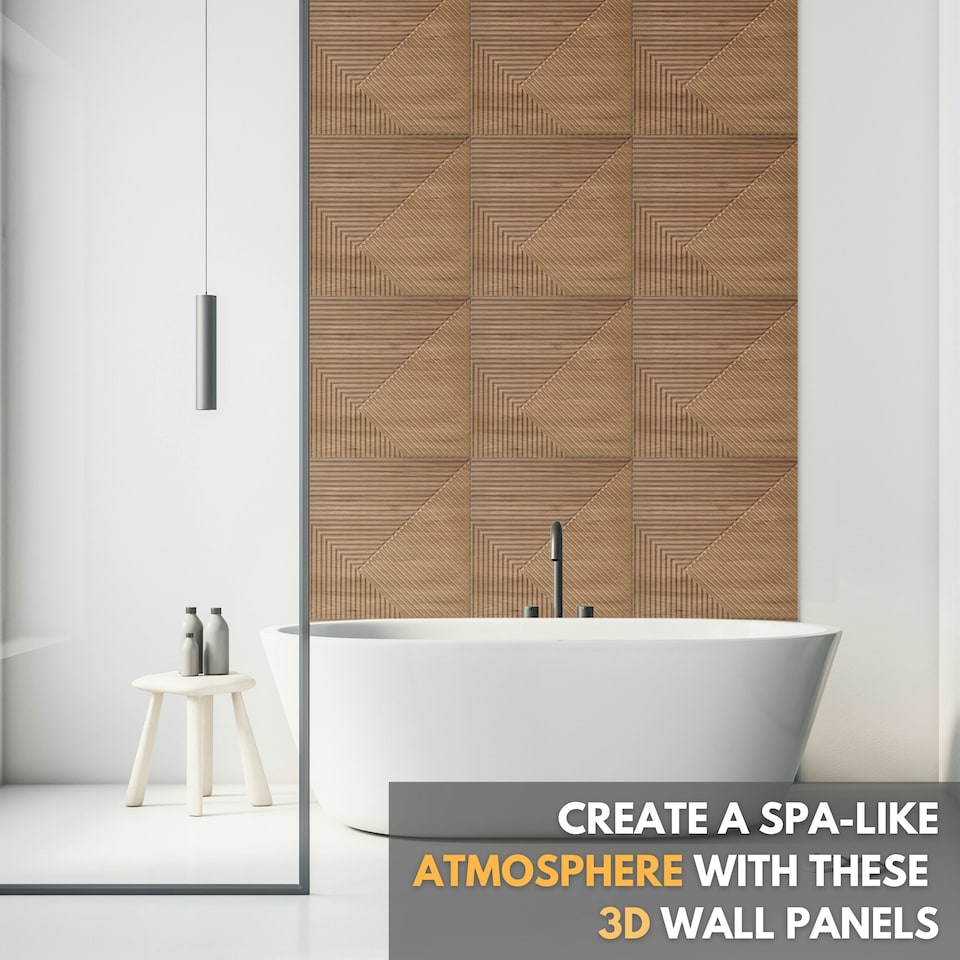 image 1 of NOVECRAFTO Chevron Line 3D Wall Panels – 6 Sheets Covering 1.5 sqm (16.15 sqft) – Decorative PVC Cladding Tiles 50x50cm – Matte Wood & Black Design Wooden