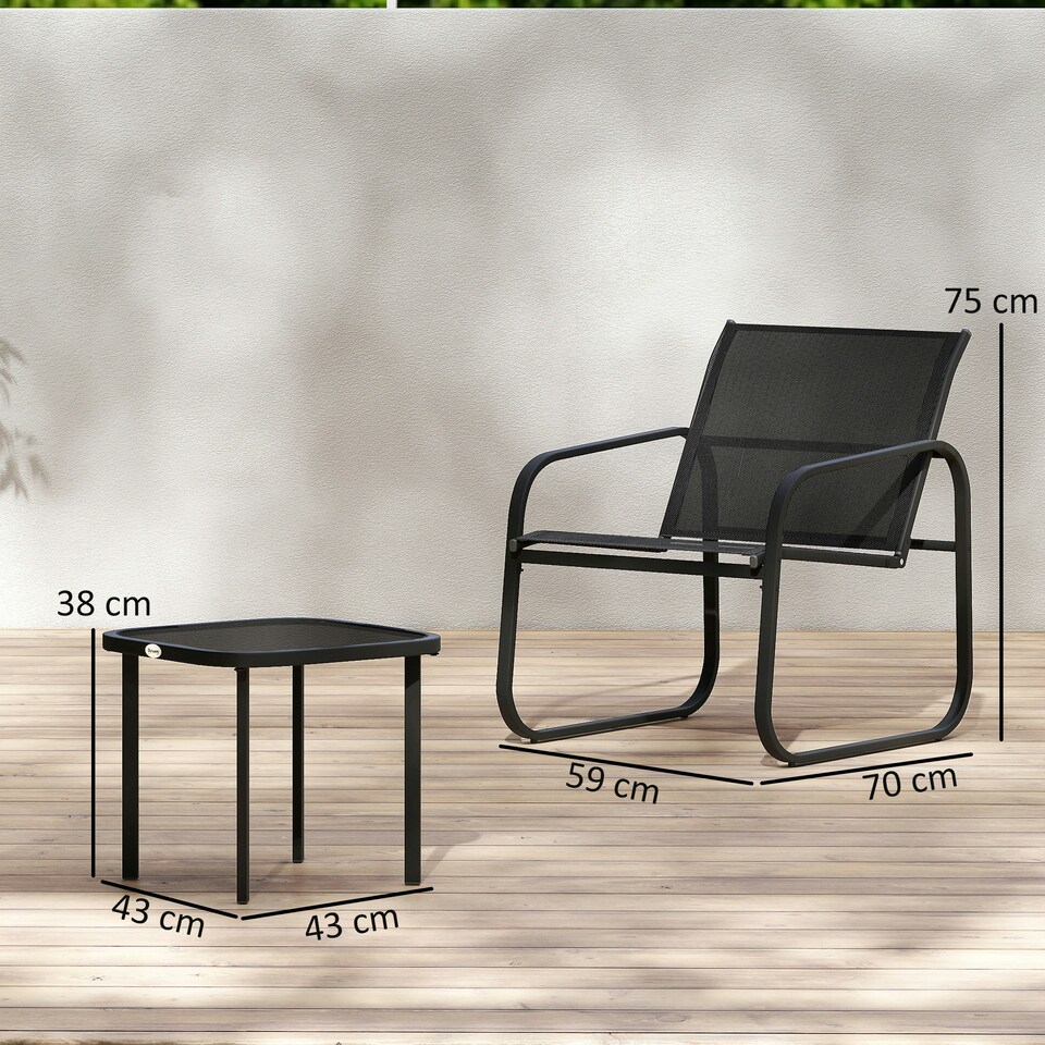 image 1 of Outsunny Garden Bistro Set, Metal Garden Furniture Set with Mesh Chairs