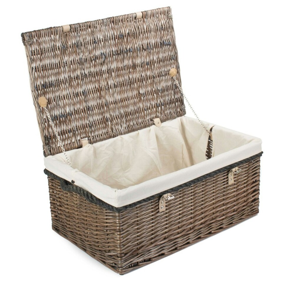 image 1 of 62cm Antique Wash Picnic Basket Cotton Lining Grey | Grey | One Size