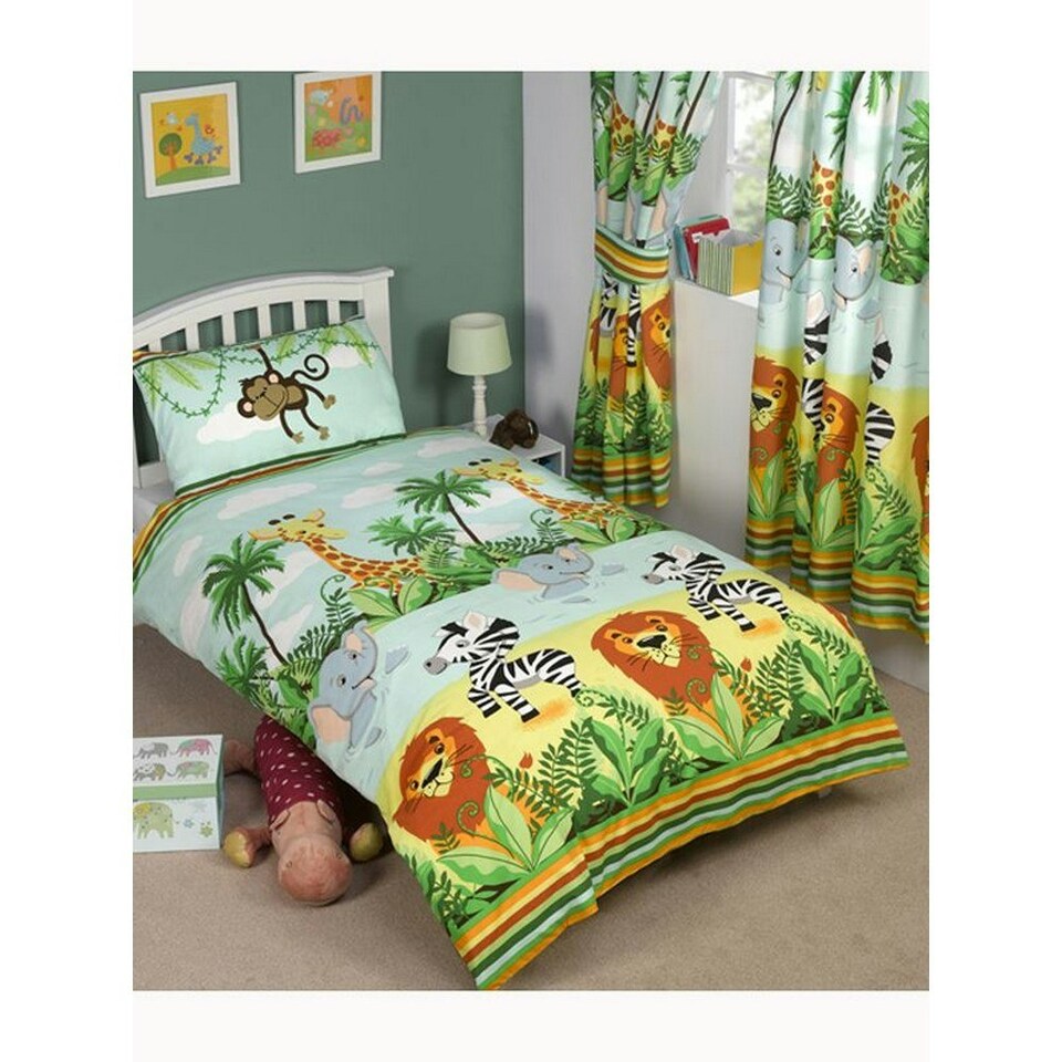 image 1 of Bedding & Beyond Jungle-Tastic Duvet Cover Set - Blue/Green/Yellow - Junior Blue | Single