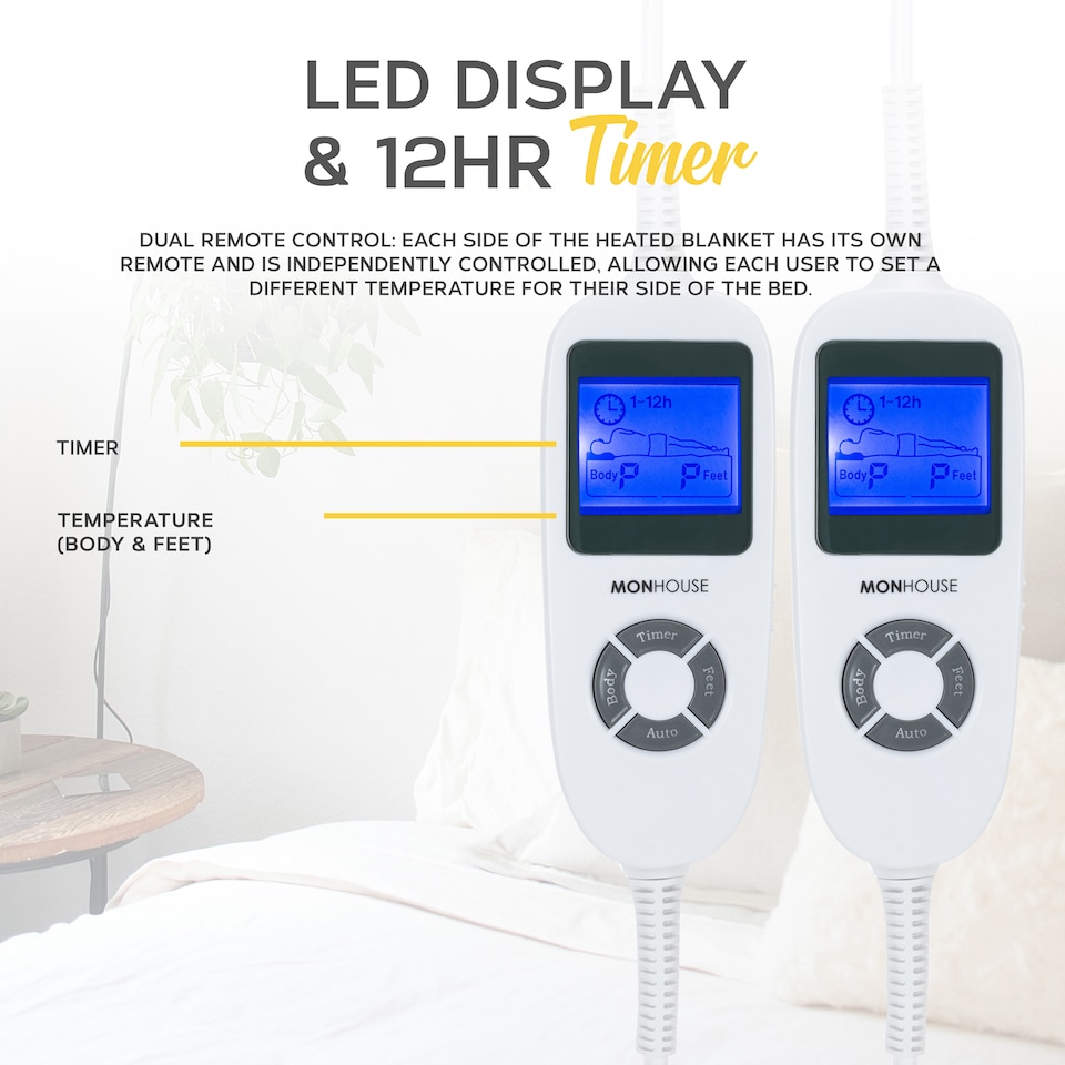 image 1 of MONHOUSE Fleece Electric Heated Under Blanket - Super King 190x200cm - Detachable & Machine Washable - Controller Multi Zones, 9 Heat Settings | Cream | 1