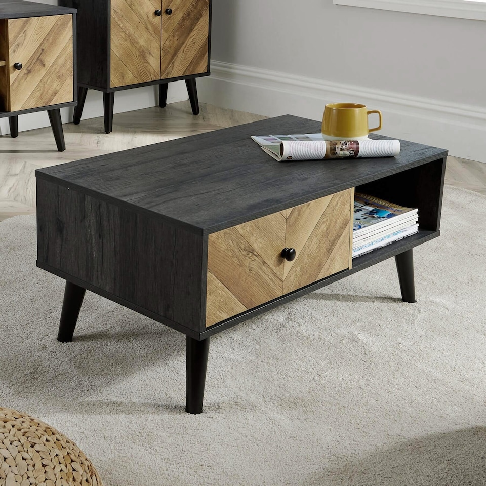 image 1 of Coffee Table 1 Drawer Open Storage Home Living Room Furniture Unit | Black