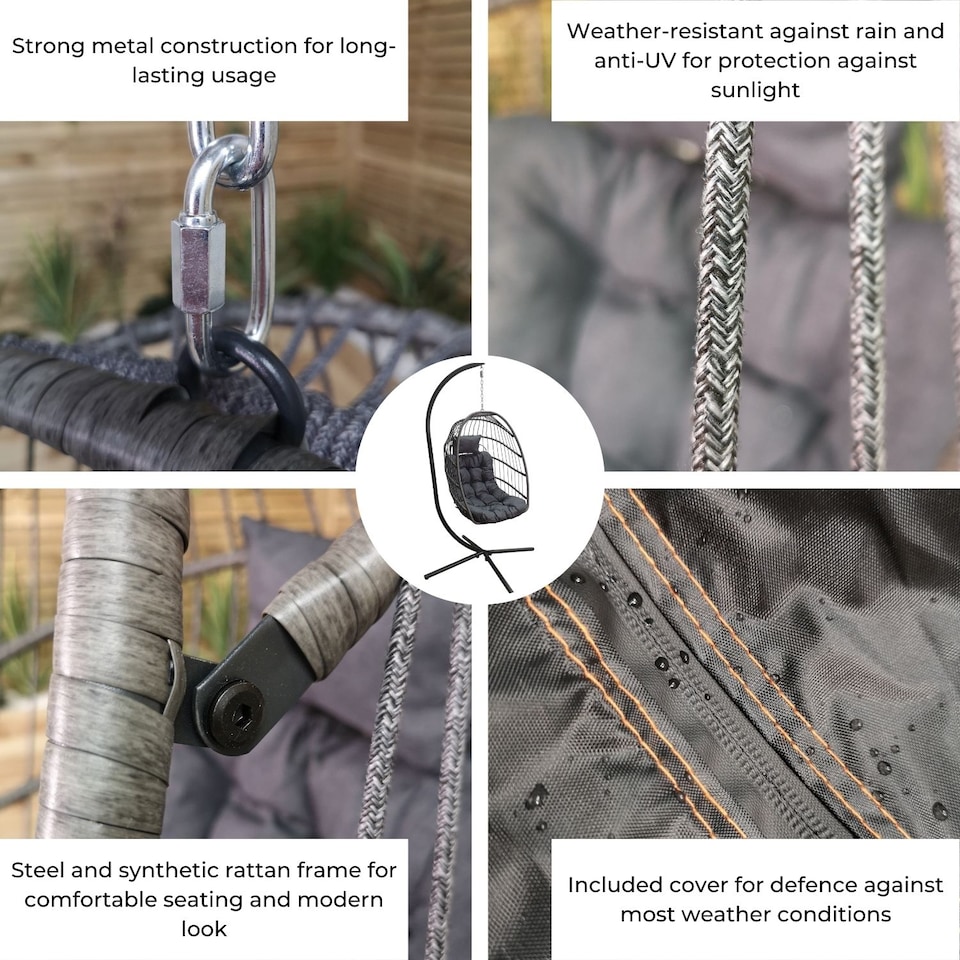 image 1 of Grey Hanging Egg Chair With Stand & Waterproof Cover | Grey | Grey