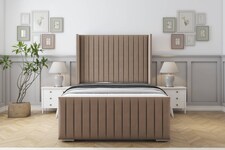 Sloomy Marlborough Mink Plush Bed Frame With 50" Upholstered Wingback Headboard 4'6 Double