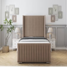 Sloomy Marlborough Mink Plush Bed Frame With 50" Upholstered Wingback Headboard 4'6 Double