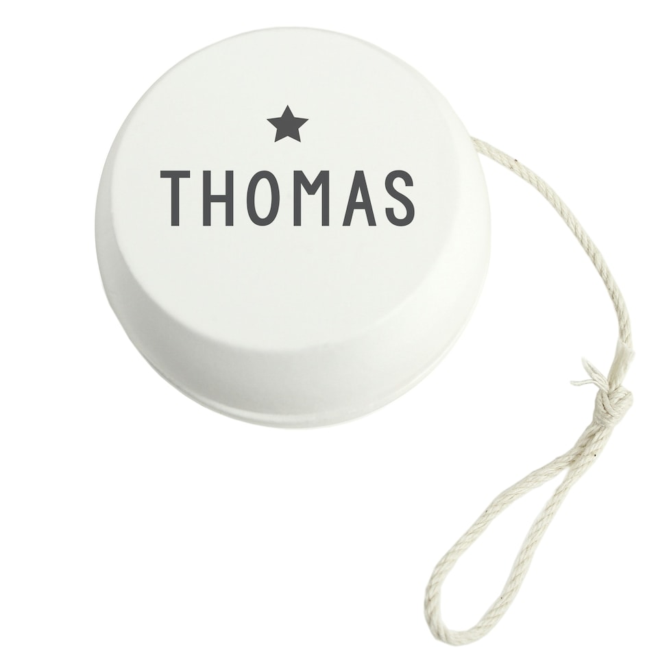 image 1 of Personalised Grey Star White Wooden Yoyo