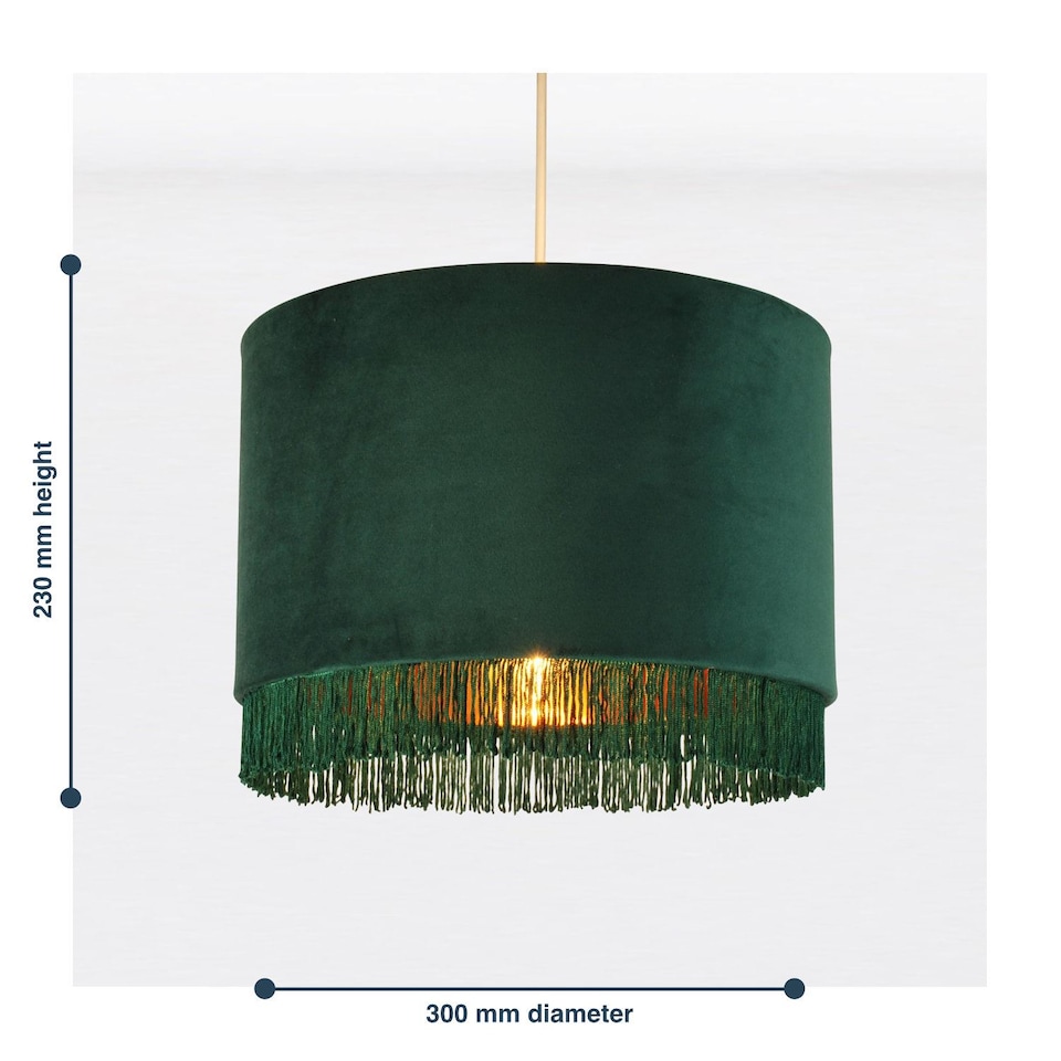 image 1 of Set of 2 Spruce Green Velvet With Gold Inner Tassled Light Shades | Green | Gold | Large | 2