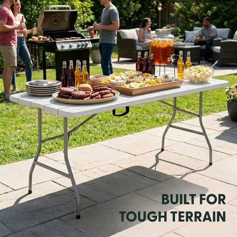 image 1 of Keplin 6ft Folding Table 180x70cm Waterproof Sturdy Metal Frame Portable
