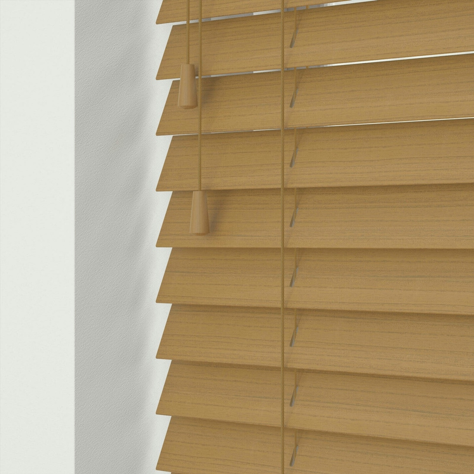 image 1 of 140cm Sahara Oak Faux Wood Venetian Blinds with String (120cm Drop) | Brown | Brown