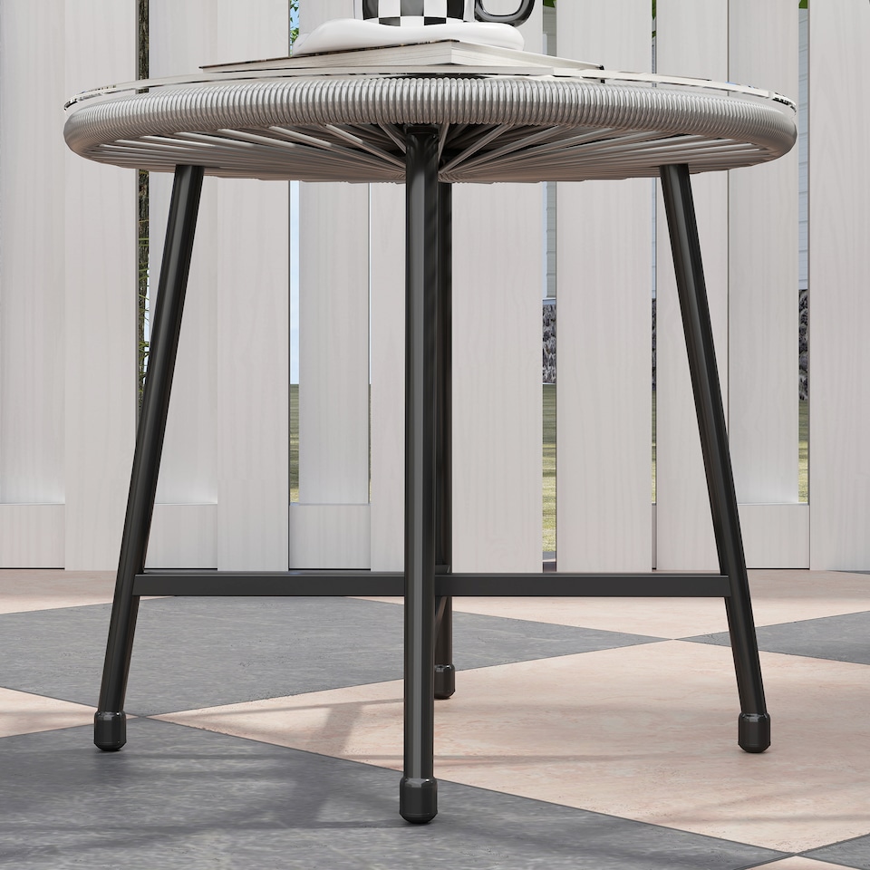 image 1 of Outsunny Rattan Bistro Set with Acapulco Chairs and Glass Table, Grey