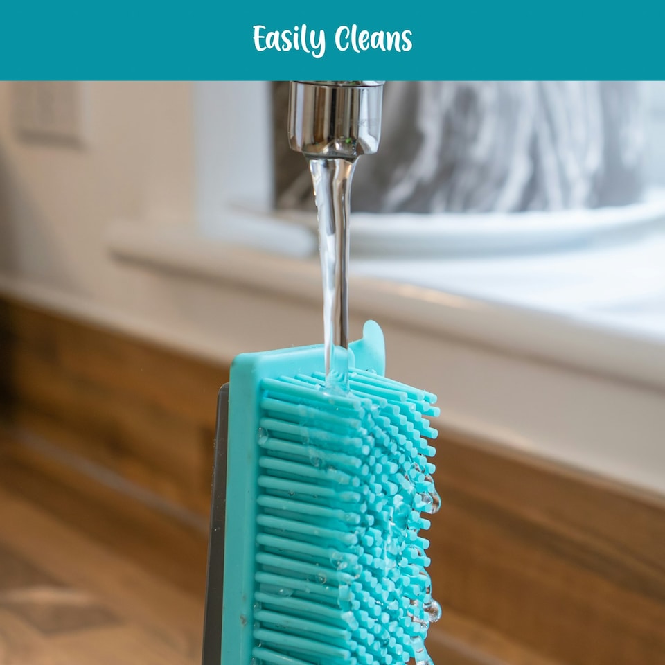 image 1 of JVL Indoor Extendable Rubber Bristle Brush Broom with Squeegee, Turquoise