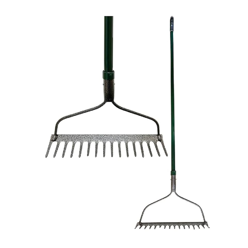 image 1 of 16 Teeth Carbon Steel Bow Rake Shaft Garden Handle Leaf Lawn Metal Head