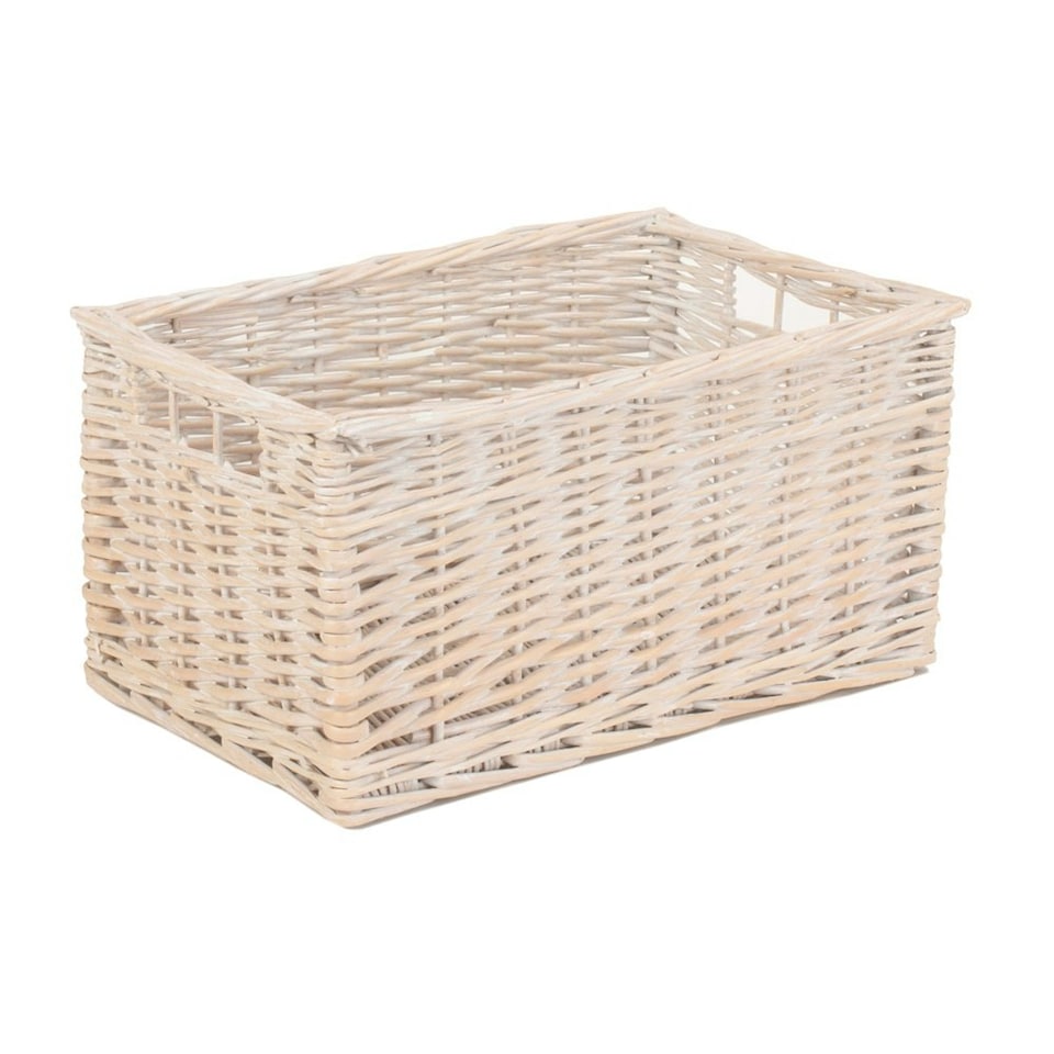 image 1 of White Wash Storage Wicker Open Basket White | White | L