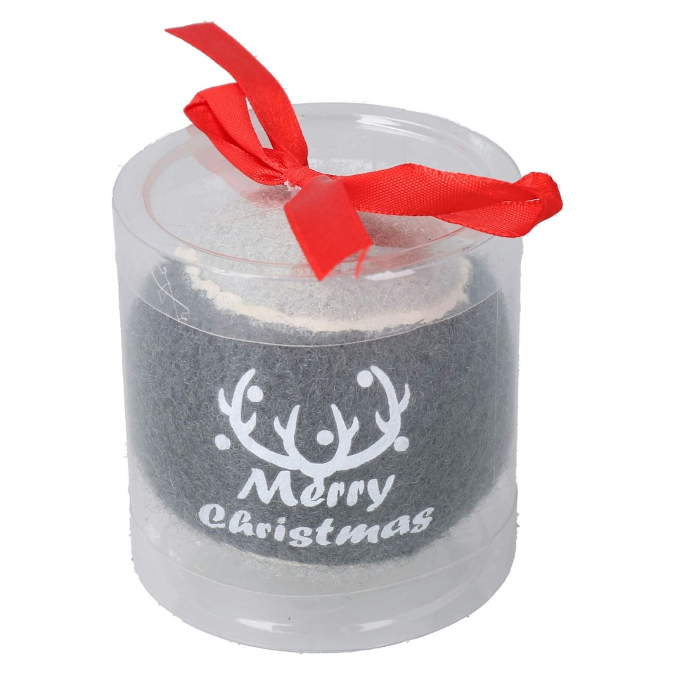 image 1 of 1PK Dog Festive Christmas Gift Grey 'Merry Christmas' Tennis Ball in Gift Box - 6cm