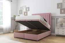 Sloomy Pemberton Pink Plush Ottoman Bed With Mattress With 26" Strutted Headboard 6' Super King