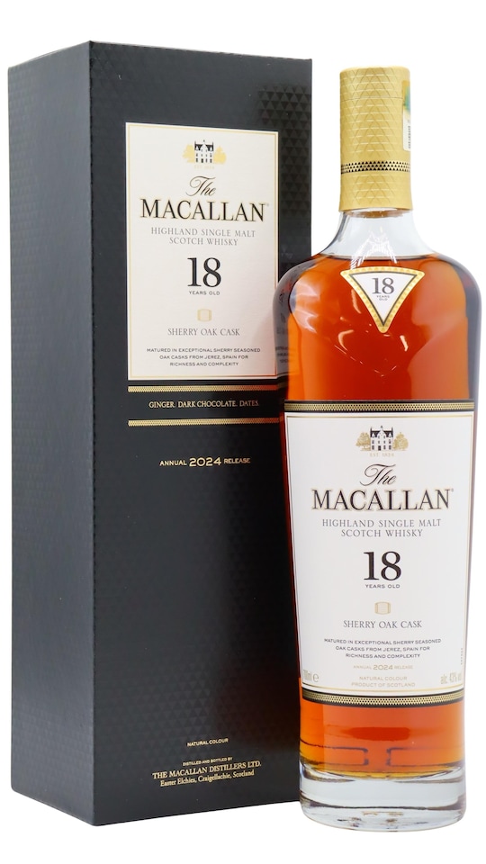 image 1 of Macallan - 2024 Release Sherry Oak Highland Single Malt Scotch 18 year old Whisky | Multi | Medium Brown | 1