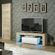 image 2 of TV Unit 130cm White Gloss Door Oak Matt Body with Glass Sides Free LED | Brown | White | One Size | 1