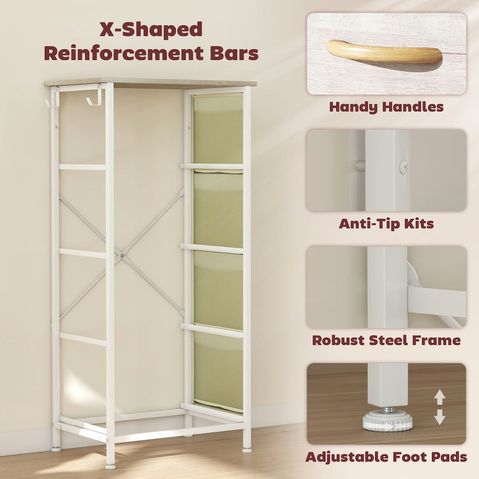 image 1 of HOMCOM Fabric Chest of Drawers, 4 Drawer Dresser for Bedroom, Natural Wood | Multi