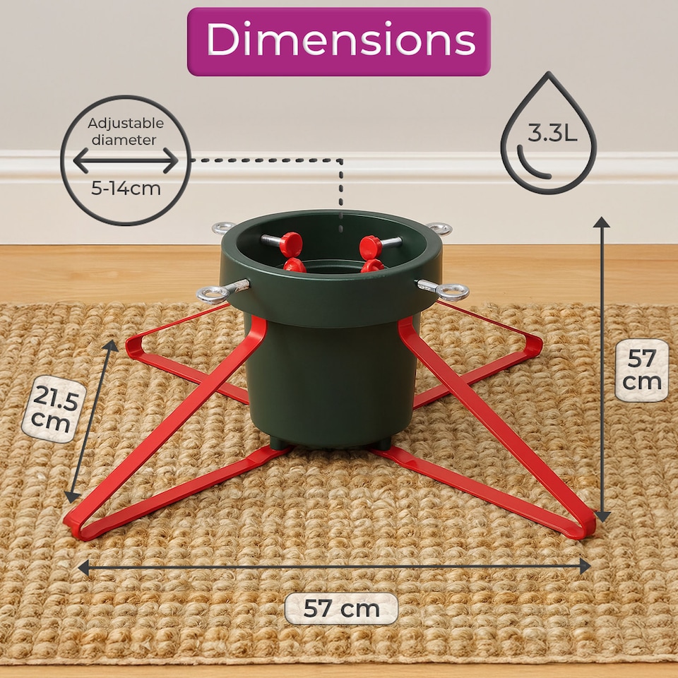 image 1 of Neo Christmas Tree Stand for Real Trees up to 8ft Extra Large Heavy Duty Metal Base | Green | Green And Red