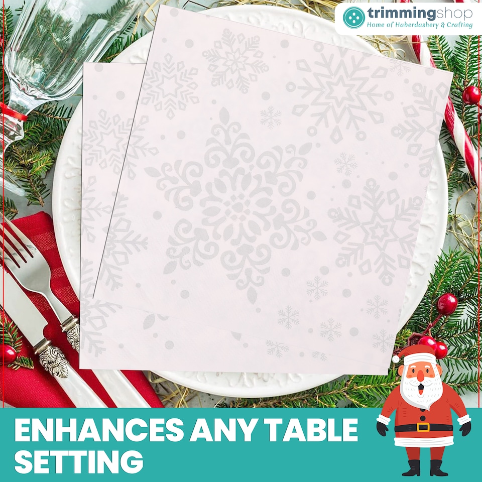 image 1 of 33 x 33cm White Christmas Party Disposable Paper Napkins 2 Ply - 20pcs