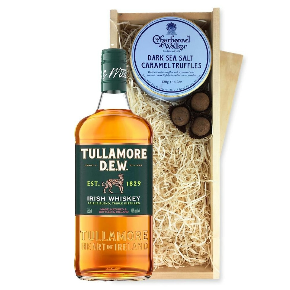 image 1 of Tullamore Dew Irish Whiskey And Dark Sea Salt Charbonnel Chocolates Box 70cl 40% abv