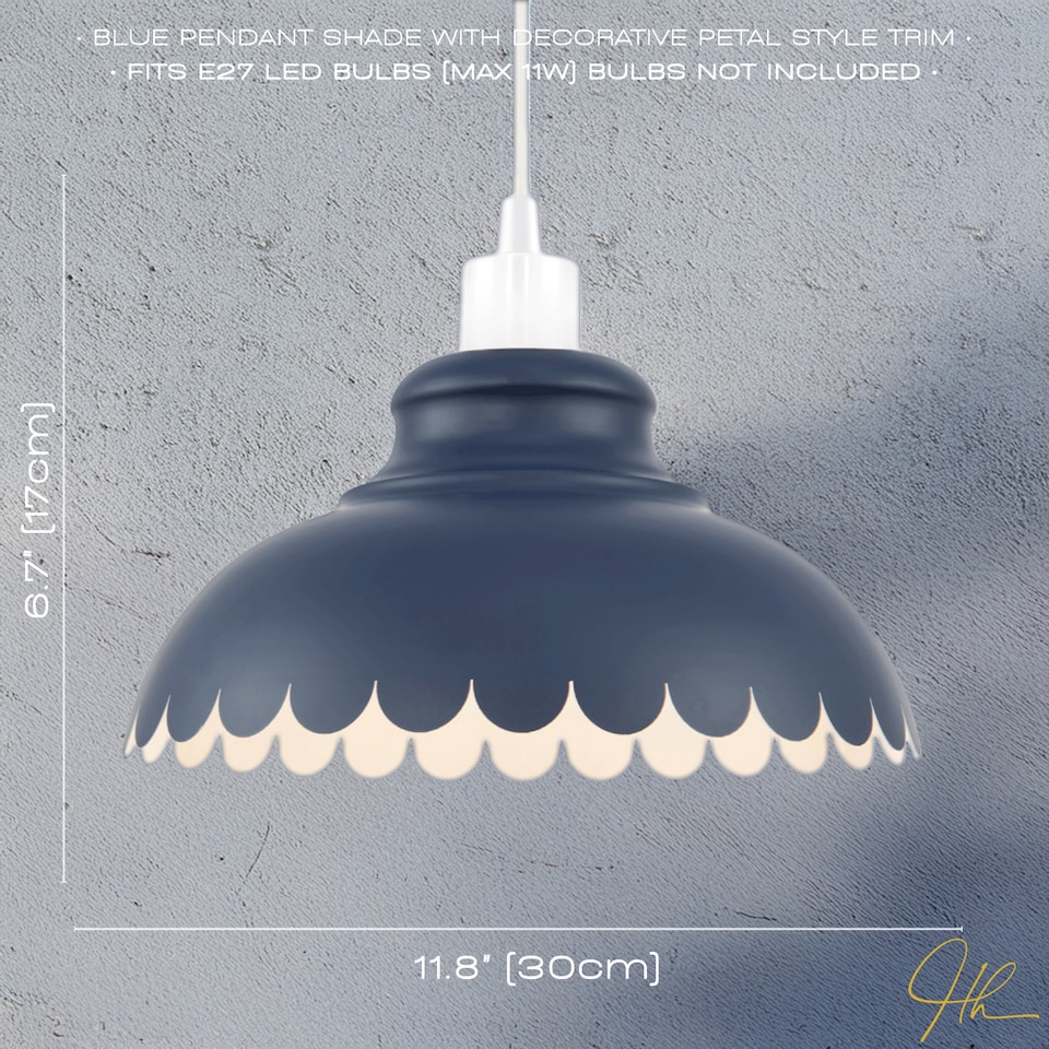 image 1 of Industrial and Modern Petal Design Navy Blue Metal Ceiling Pendant Light Shade | Blue