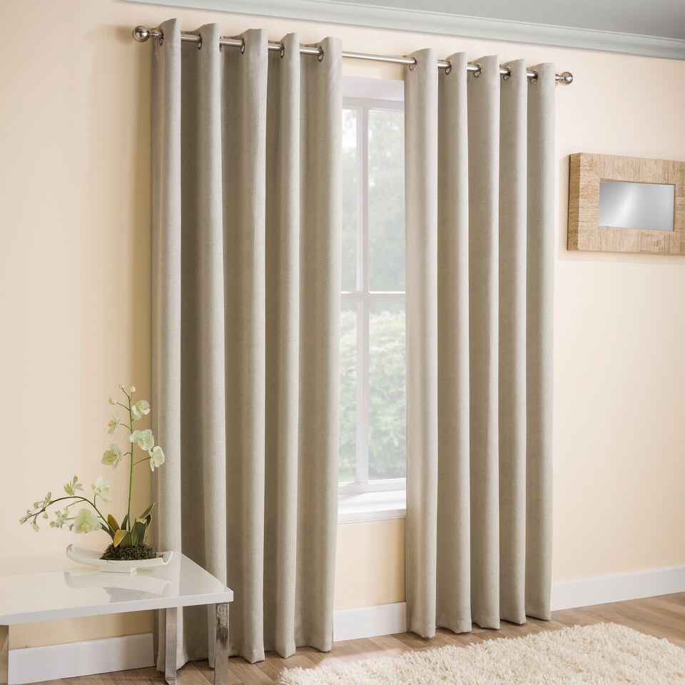 image 1 of Enhanced Living Vogue Cream 46 x 72 inch (117x183cm) Eyelet Thermal Noise reducing Dim Out Curtains (PAIR) | Cream | Cream | 2