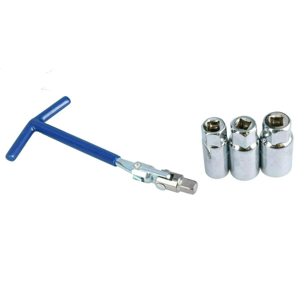 image 1 of Spark Plug Socket Remover Installer Set Flexi T Bar + 16 18 21mm Sockets 4pc