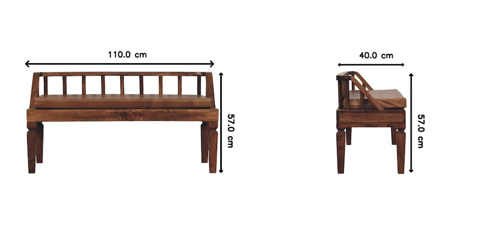 image 1 of Artisan Furniture Solid Wood Bordeaux Leather Bench, Upholstered, Brown