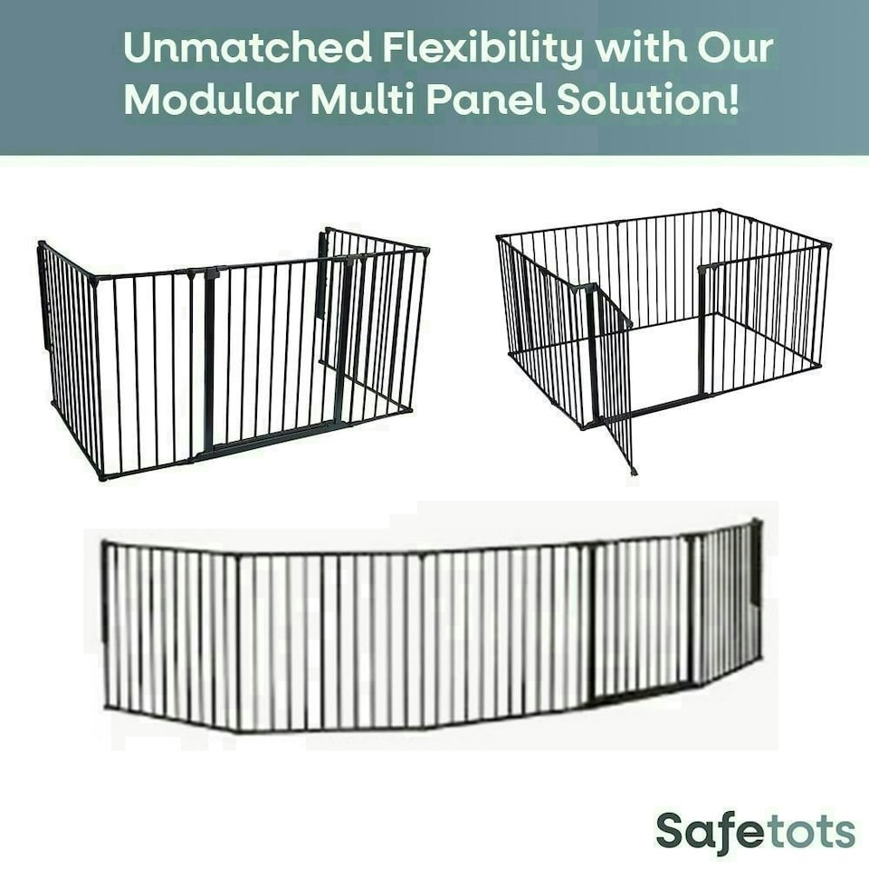 image 1 of Safetots Premium Multi Panel Room Divider, up to 148cm Wide, Grey, 70cm Tall, Multi Panel Flexible Room Barrier, Room Divider with Door for Baby Grey