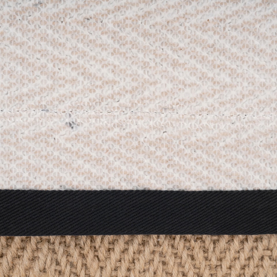 image 1 of KUKOON Natural Golden Beige Jute Micro Woven Herringbone Pattern Cotton Border Area Rug 70cm x 240cm