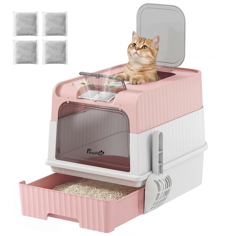 image 1 of PawHut Cat litter Box, Enclosed Cat Litter Box w/ Lid, Pull-Out Drawer Tray