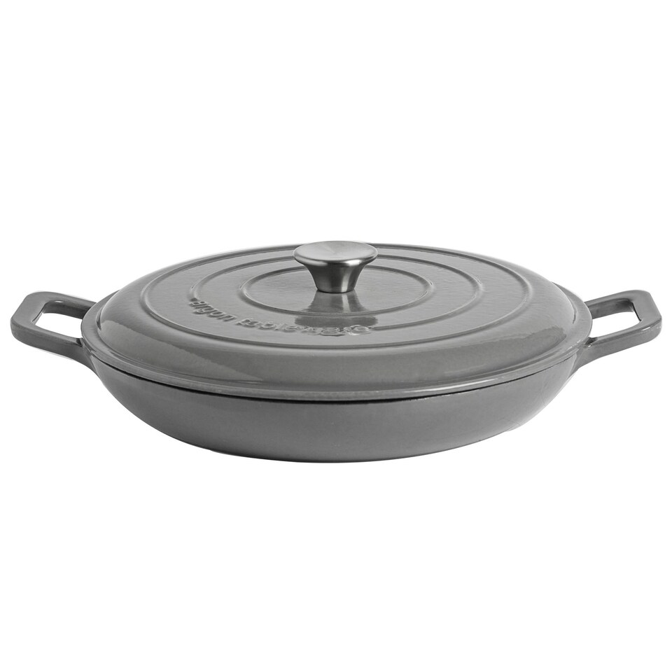 image 1 of Argon Tableware Cast Iron Shallow Casserole Dish - Enameled Dutch Oven - Self-Basting Lid - Hob to Oven - 3.5 Litre - Slate Grey | Grey | Slate Grey