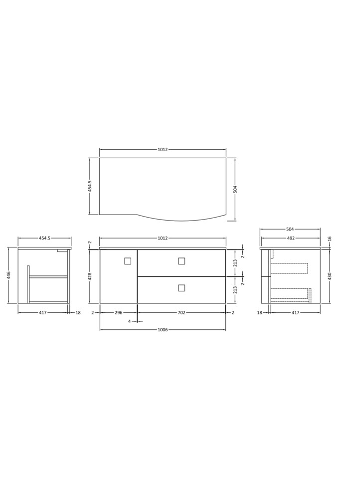 image 1 of Balterley Gentleshaw Contemporary 2 Drawer Right-Hand Wall Hung Vanity Unit with Marble Worktop, Mineral Blue, 1000mm
