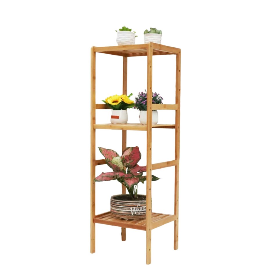 image 1 of 4 Tier Adjustable Wooden Standing Shelving Rack Unit Natural Brown Brown | One Size