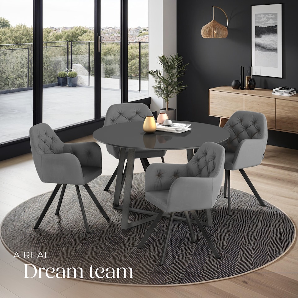 image 1 of Armchair Lucia - padded, quilted pattern, 180 degree swivel chair | Grey | anthracite | 4