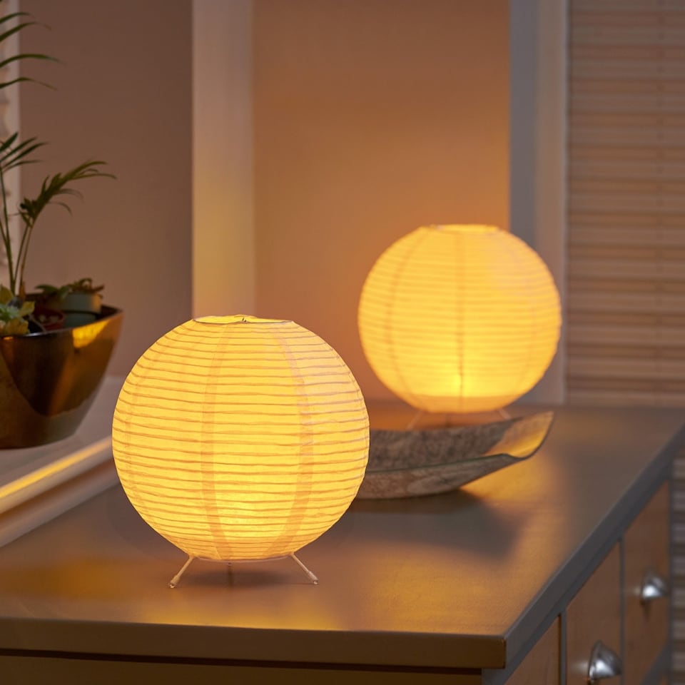 image 1 of Auraglow Rice Paper LED Table Lamps - Round | White